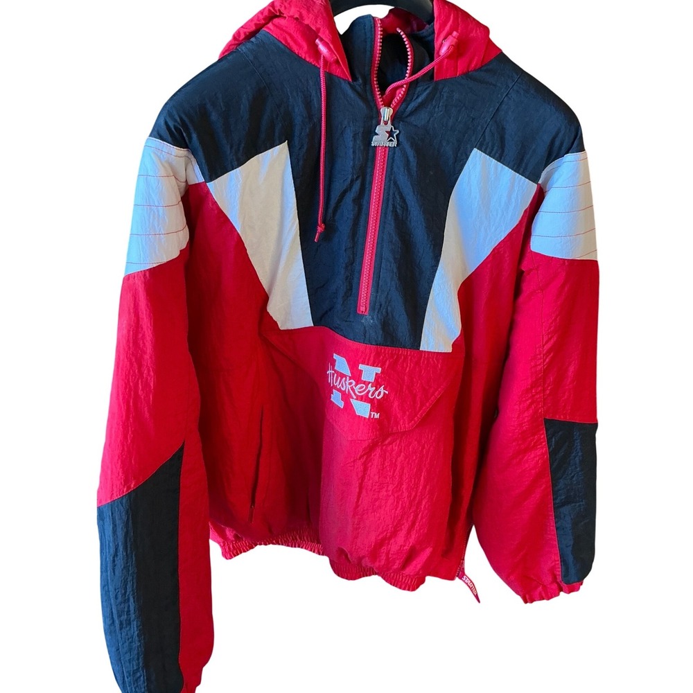 Starter Vintage Nebraska Huskers Pullover Jacket Colorblock Hooded Red XL